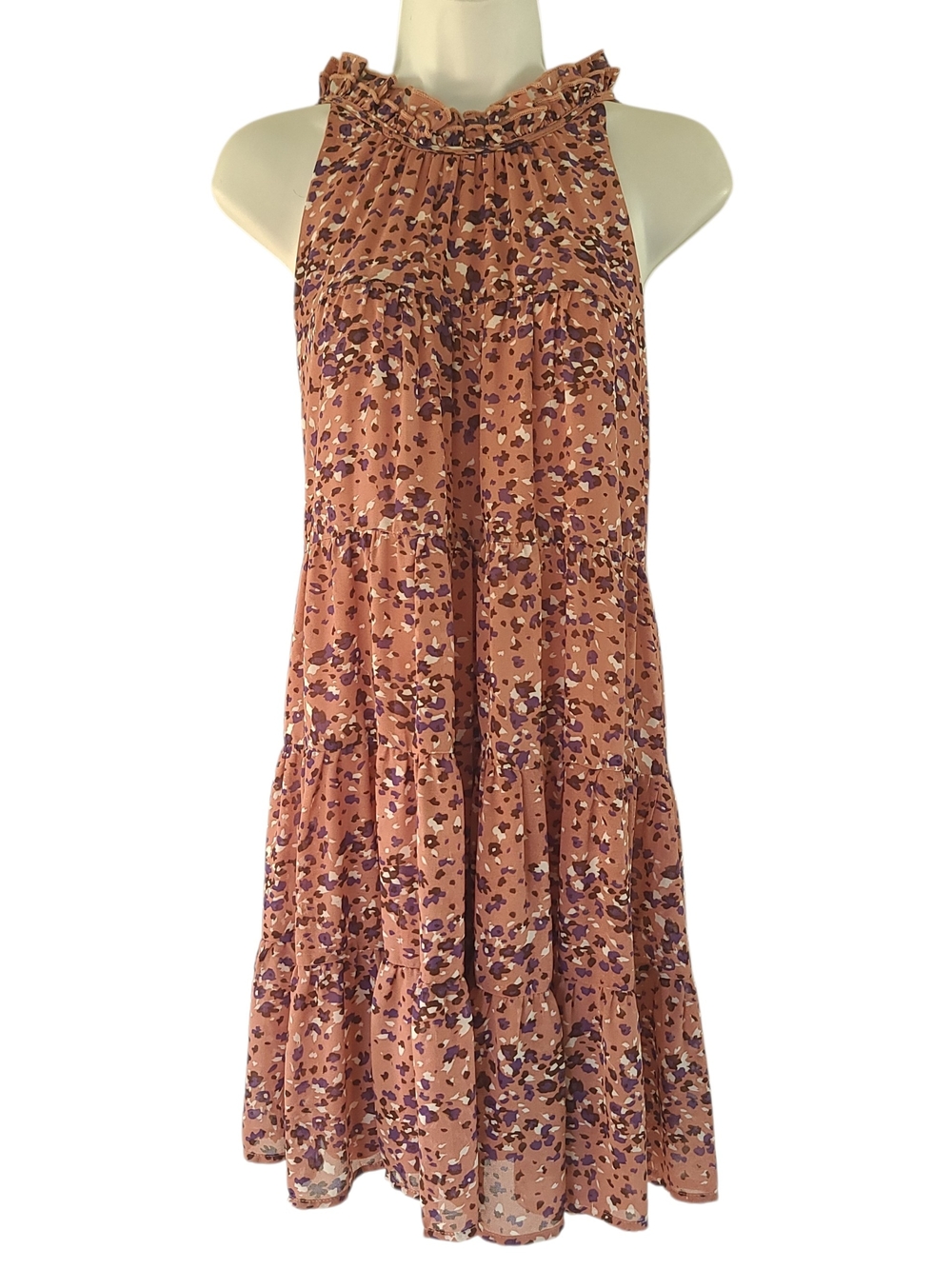 entro Floral / Confettie Ruffle-Neck Tiered Midi Dress Size L
